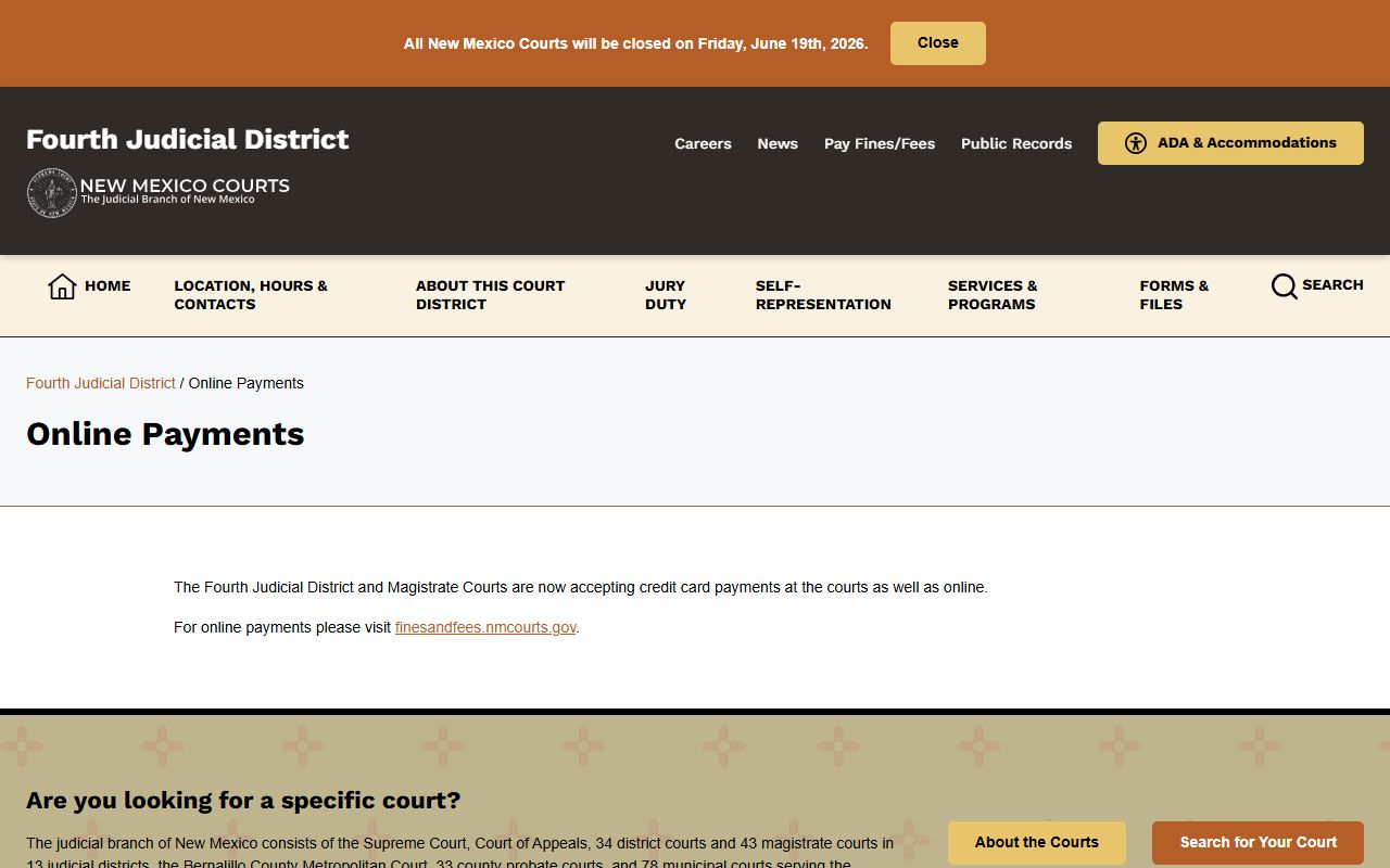 Mora County Clerk of Court Fourth District online payments notice