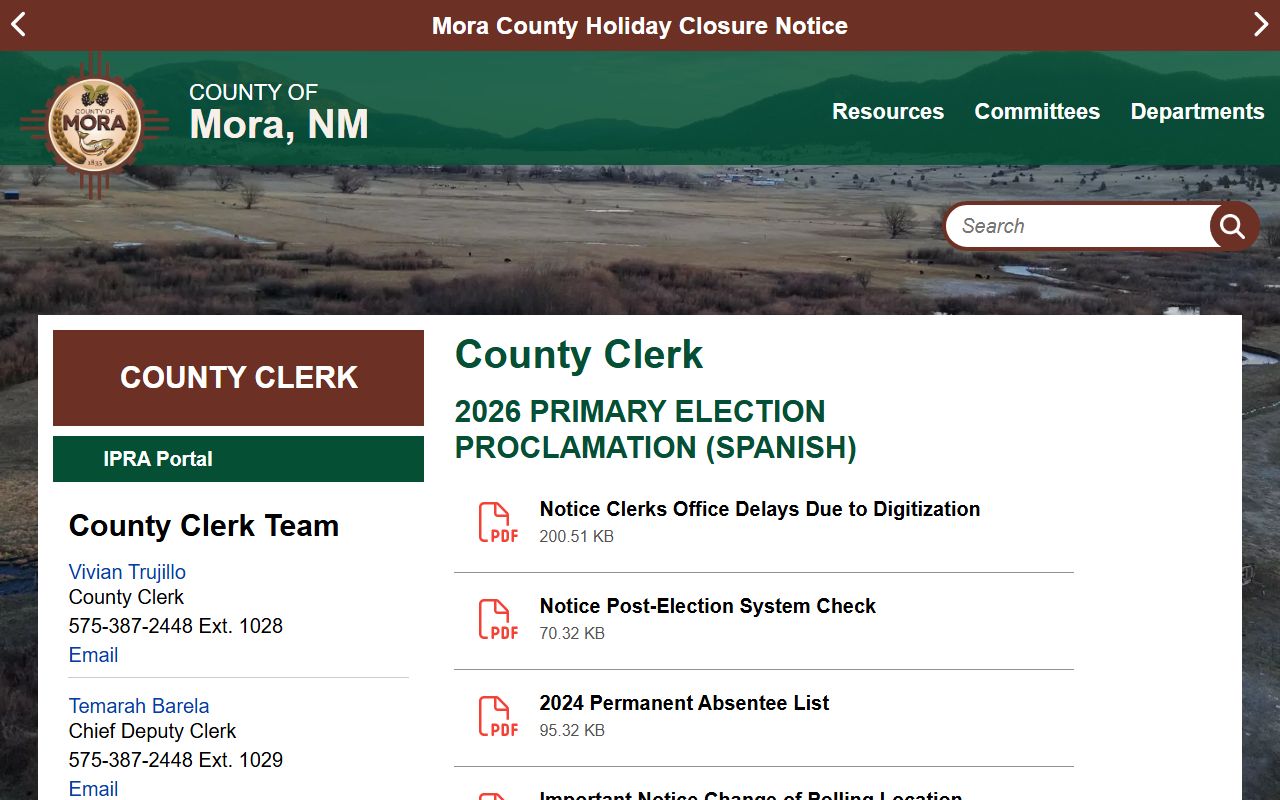 Mora County Clerk of Court county clerk record duties