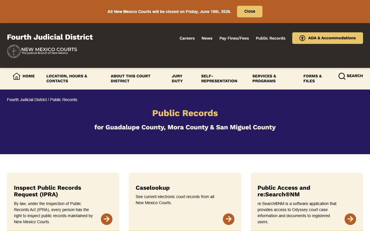 Mora County court records Fourth Judicial District public records page