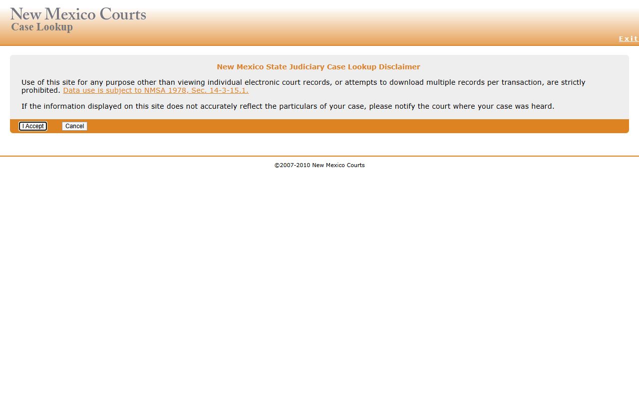 Mora County court records New Mexico Case Lookup disclaimer