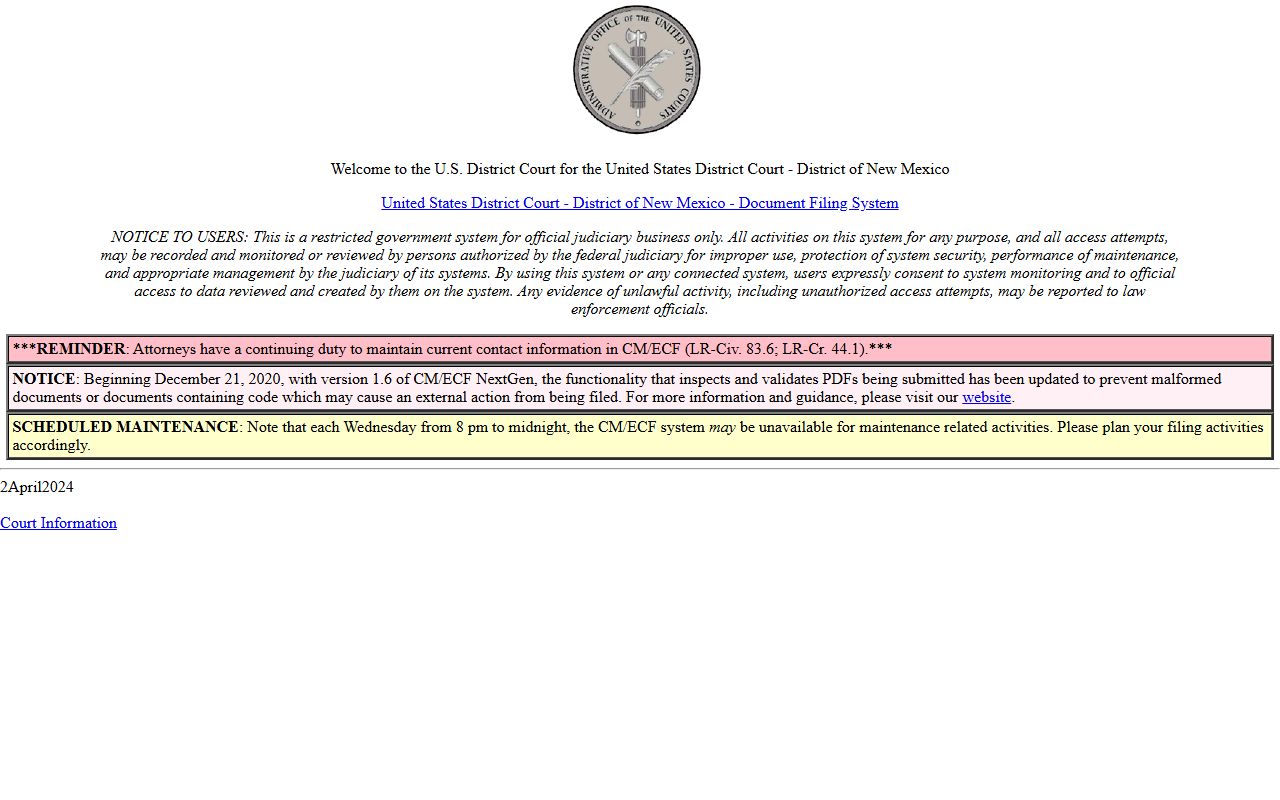 Mora County District Court federal CM ECF docket access