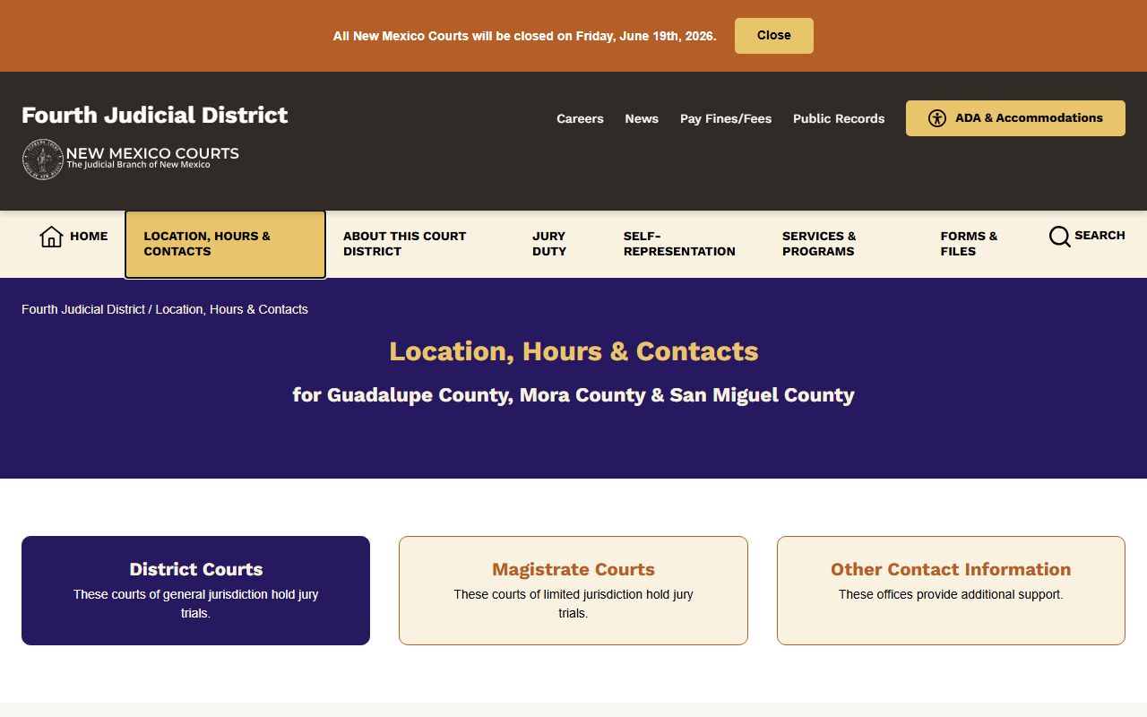Mora County court records Fourth District locations and contacts