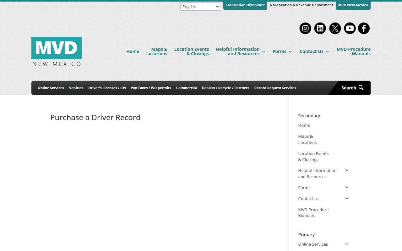 Mora County traffic records MVD purchase a driver record page